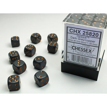 12mm D6 Dice Block (36) - Opaque Dark Grey/Copper