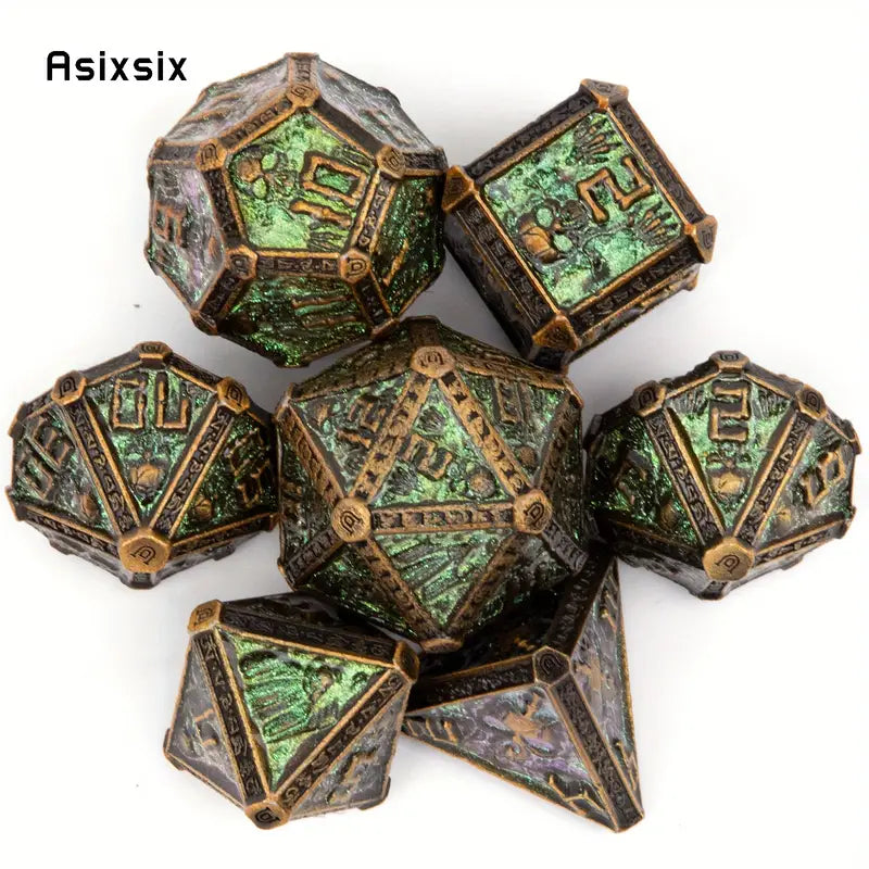 Metal Dice Set Heavy Copper Green Skull