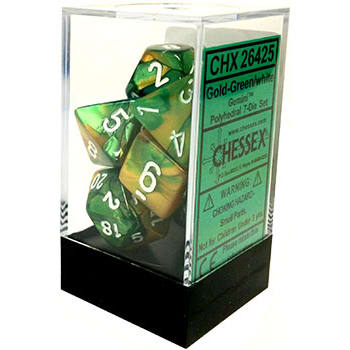 Picture of the Dice: Gemini Gold-Green / White 7 Dice Set - CHX26425