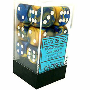 Picture of the Dice: 12 Blue-Gold/white Gemini 16mm D6 Dice Block (12) - CHX26622