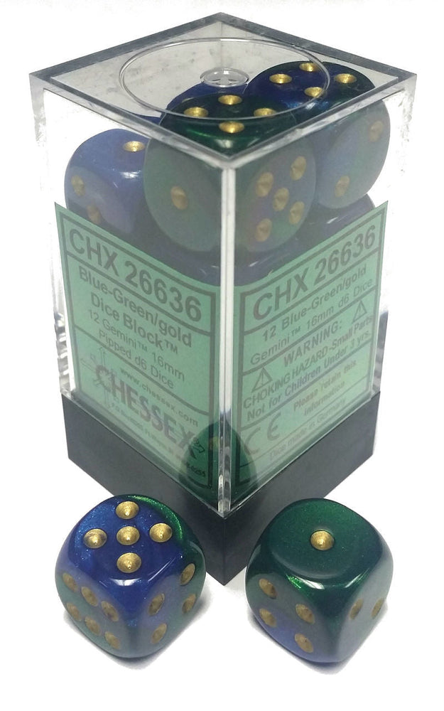 Picture of the Dice: Twelve Blue-Green/Gold Gemini 16mm d6 - CHX26636