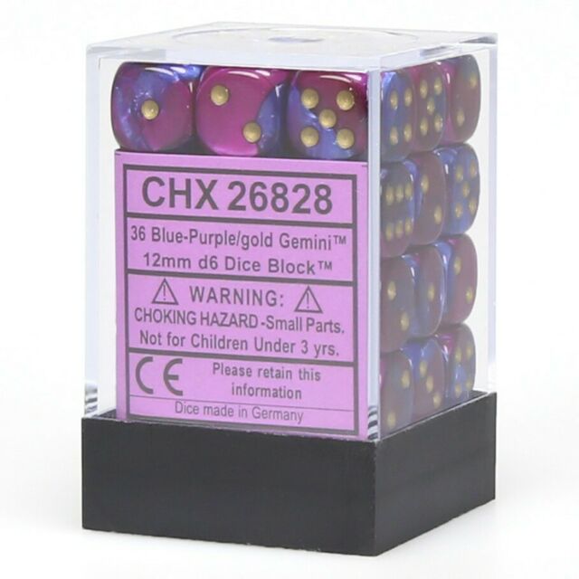 Picture of the Dice: 36 Blue-Purple w/gold Gemini 12mm D6 Dice Block (12) - CHX26828