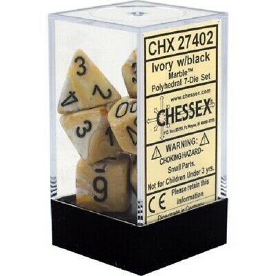 Picture of the Dice: 7 Ivory w/Black Marble Polyhedral Dice Set - CHX27402