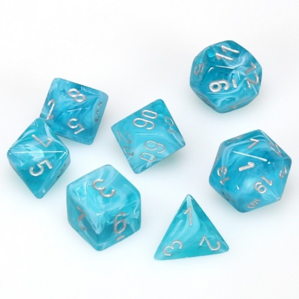 Picture of the Dice: Cirrus Aqua / Silver 7 Dice Set - CHX27465