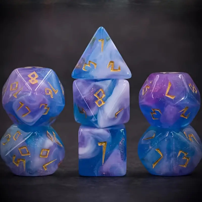 Acrylic Dice Set Marbled Purple and Blue