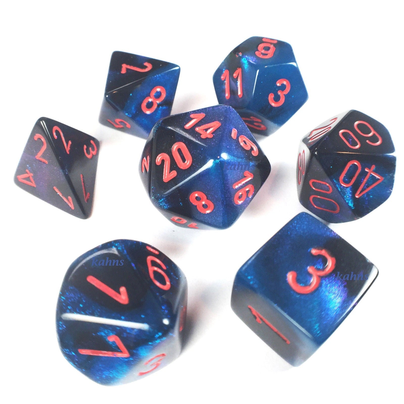 Picture of the Dice: 7 Black-Starlight w/Red Gemini Polyhedral Dice Set - CHX26458