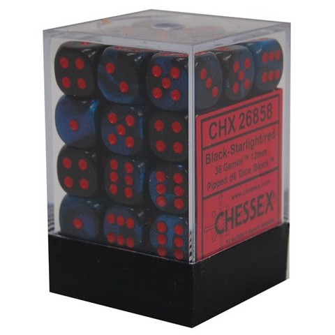 Picture of the Dice: 36 Gemini Black-Starlight/red 12mm d6 Dice Block (12) - CHX26858