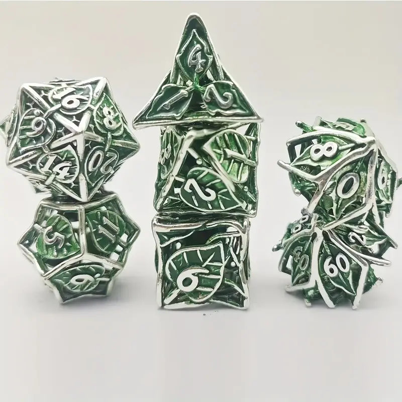 Metal Dice Set Hollow Green Leaf