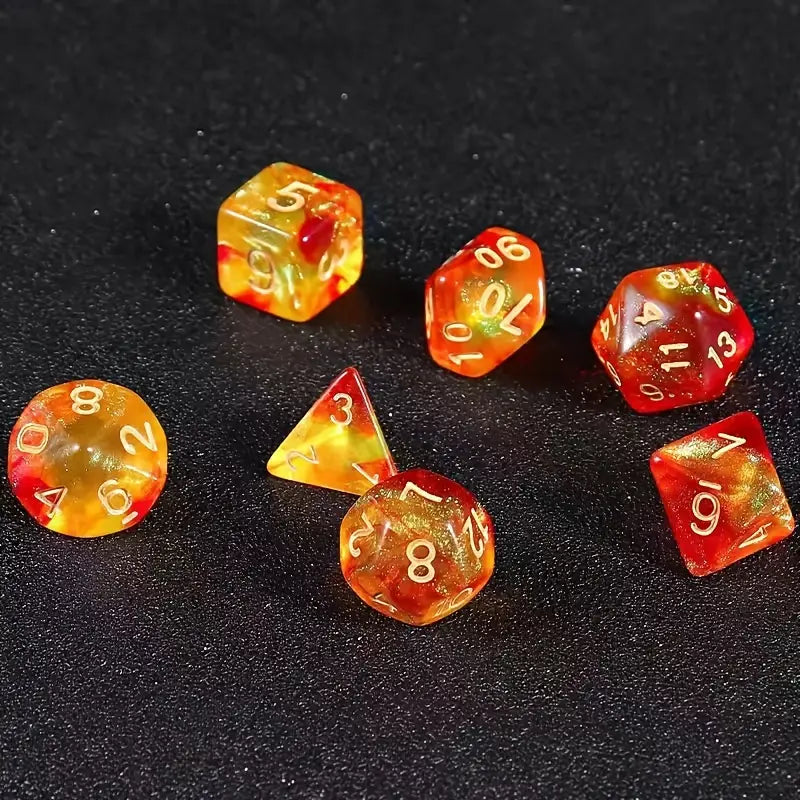 Acrylic Dice Set Red Orange Fire