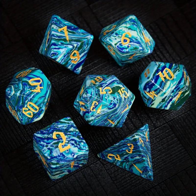 Gemstone Dice Set Marbled Turquoise Van Gogh