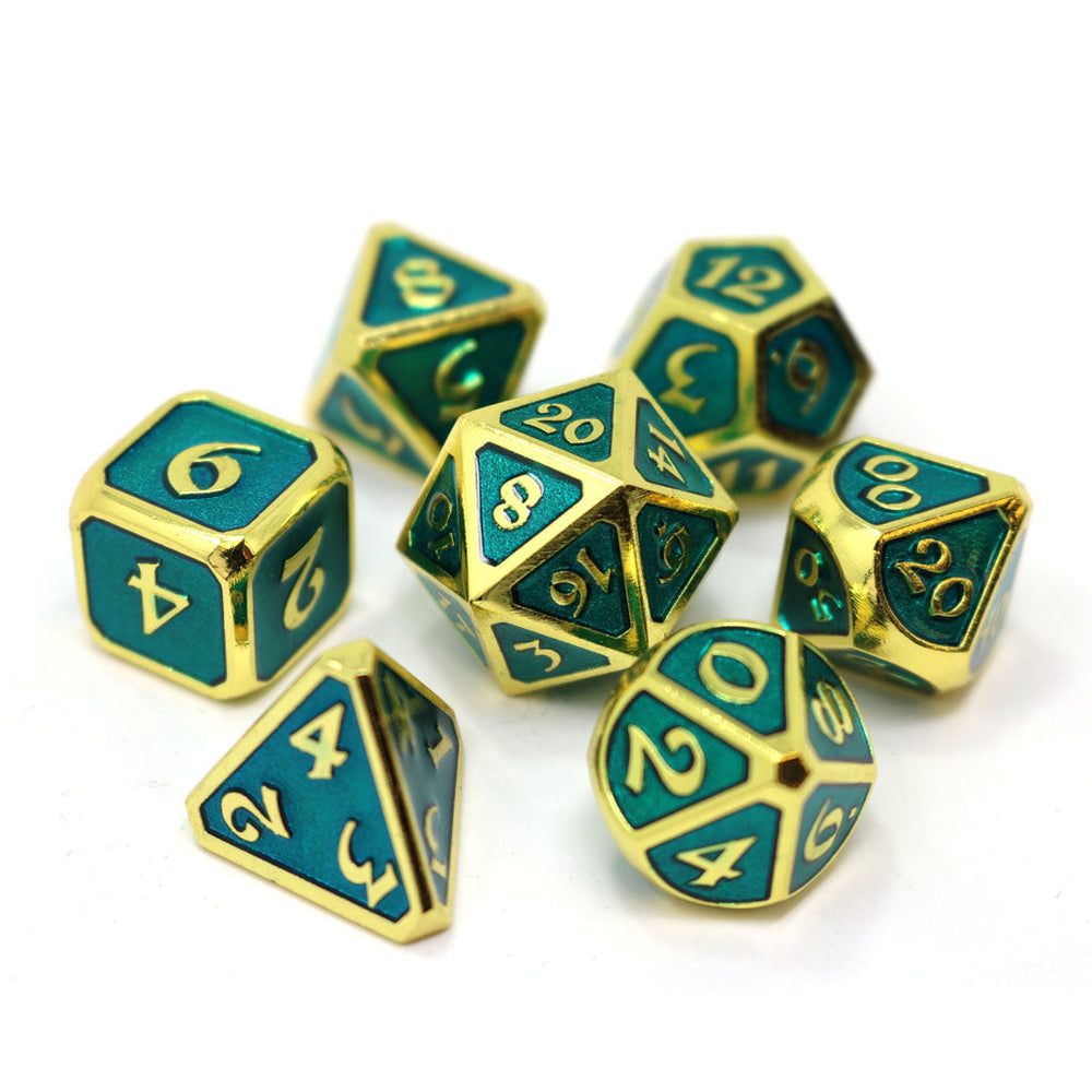 Metal RPG Dice Set (7) - Mythica Gold Aquamarine