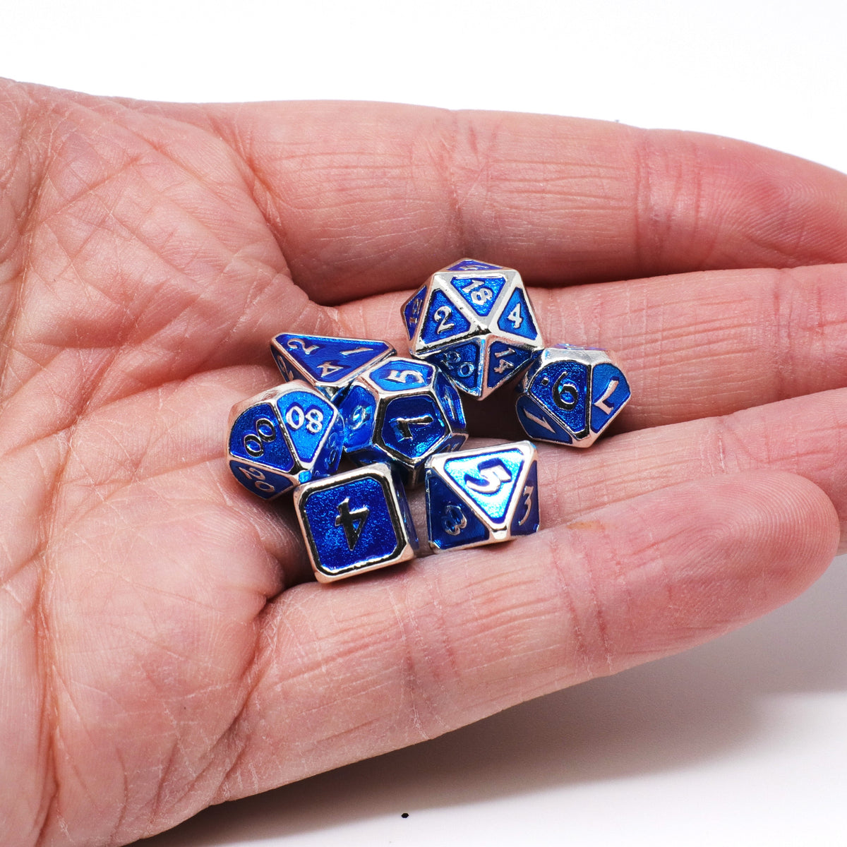 Metal RPG Critling Dice Set (7) - Platinum Aquamarine