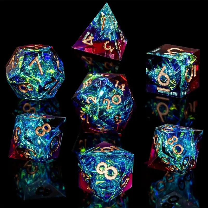 Resin Dice Set Sharp Edged Red and Blue