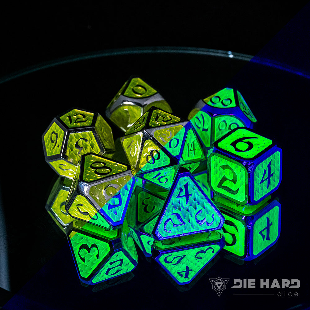 Metal RPG Dice Set (7) - AfterDark Drakona Phosphor