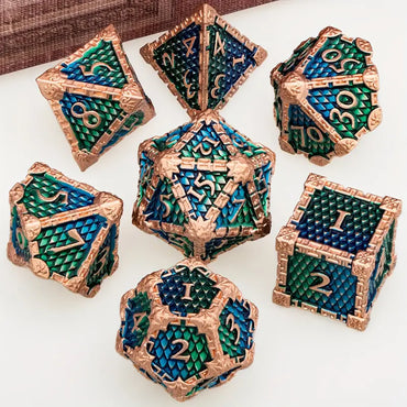 Metal Dice Set Dragon Scales Blue Green