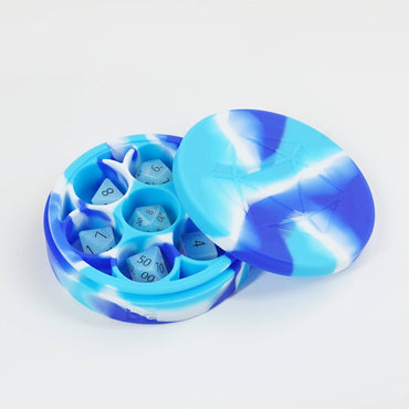 UNIQUE Round Silicone Dice Case (4 Colors): Blue and Turquoise Swirl