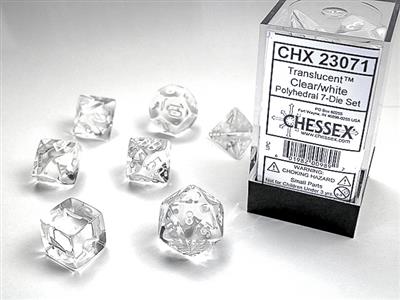 RPG Dice Set (7) - Translucent Clear/White (CHX23071)