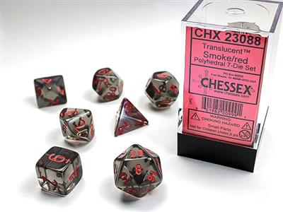 RPG Dice Set (7) - Translucent Smoke/Red (CHX23088)