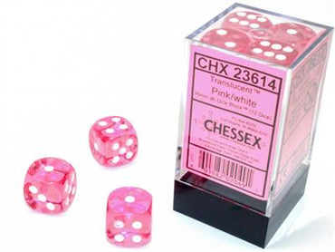 16mm D6 Dice Block (12) - Translucent Pink/White (CHX23614)