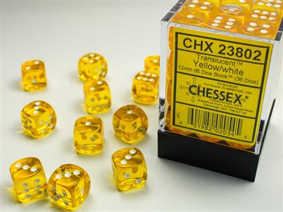 12mm D6 Dice Block (36) - Translucent Yellow/White (CHX23802)