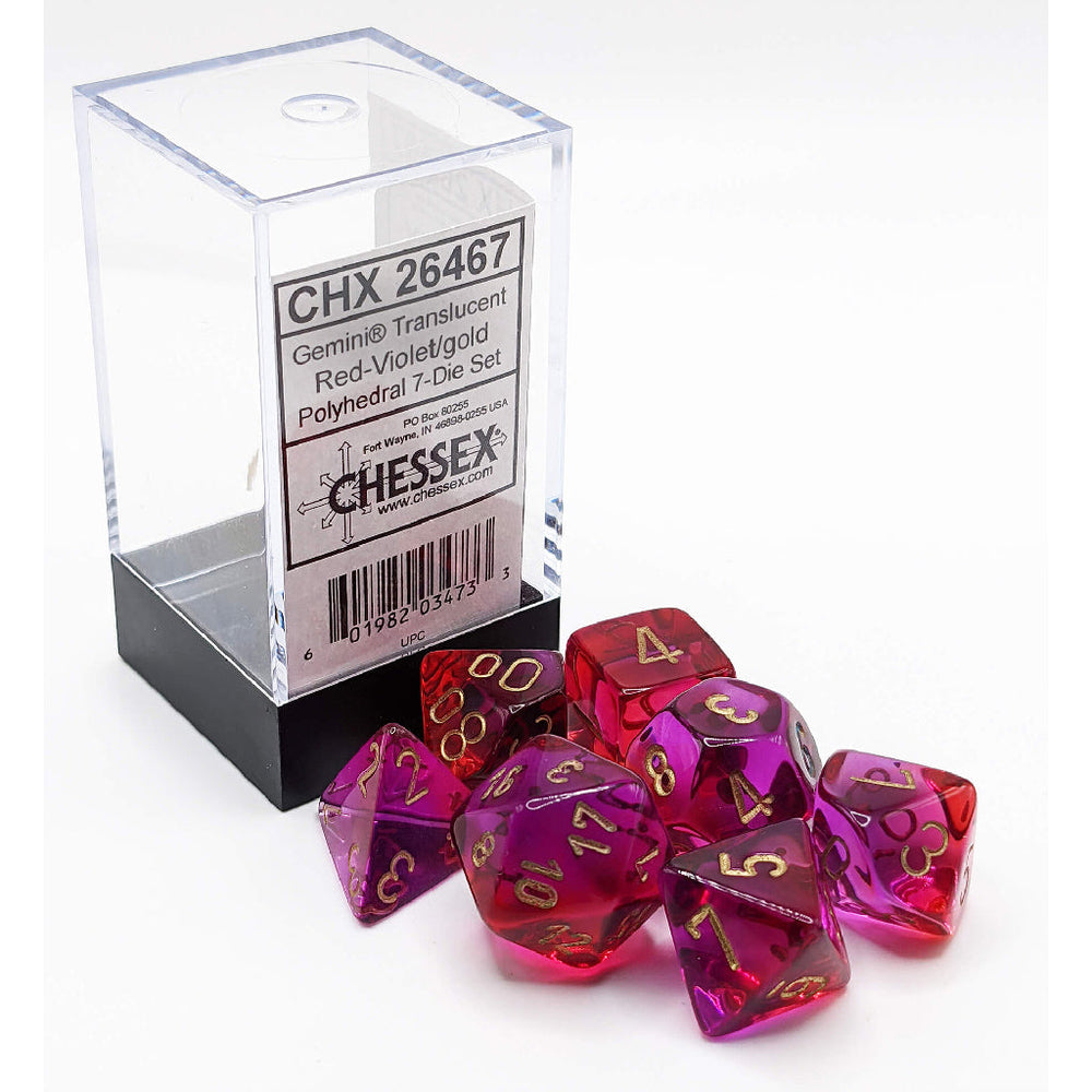 RPG Dice Set (7) - Gemini Translucent Red-Violet/Gold (CHX26467)