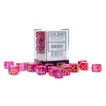 12mm D6 Dice Block (36) - Gemini Luminary Red-Violet/Gold (CHX26867)