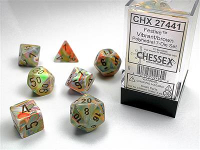 RPG Dice Set (7) - Festive Vibrant w/ Brown (CHX27441)