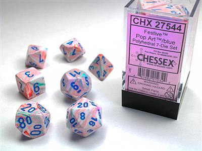 RPG Dice Set (7) - Festive Pop Art/Blue (CHX27544)