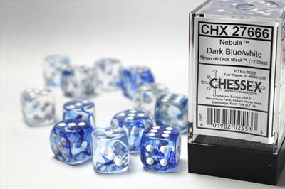 16mm D6 Dice Block (12) - Nebula Dark Blue w/White (CHX27666)