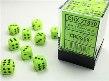 12mm D6 Dice Block (36) - Vortex Bright Green w/ Black (CHX27830)