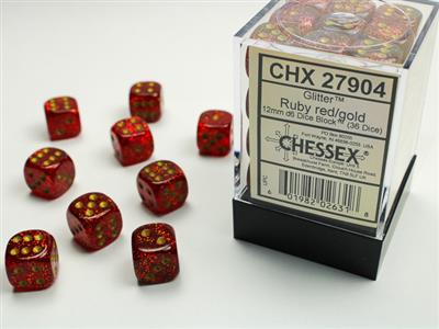 12mm D6 Dice Block (36) - Glitter Ruby/Gold (CHX27904)