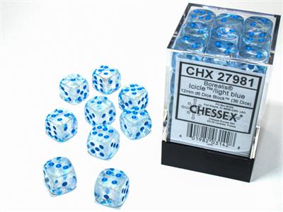 12mm D6 Dice Block (36) - Borealis Icicle w/ Light Blue (CHX27981)