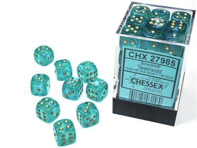 12mm D6 Dice Block (36) - Borealis Teal w/ Gold (CHX27985)